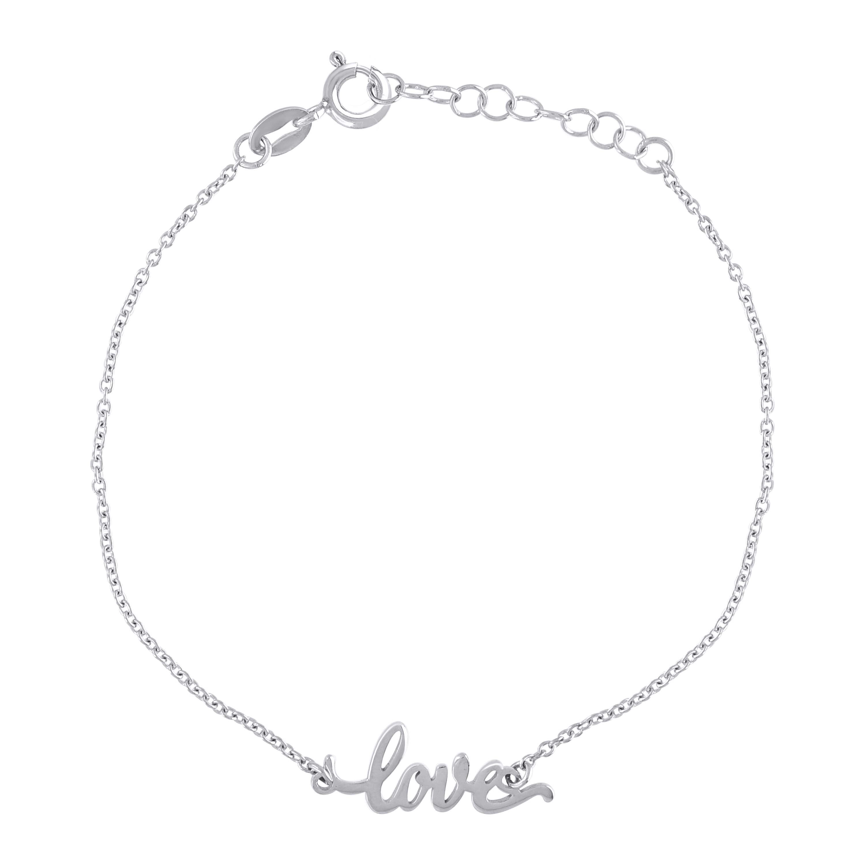 925 Sterling Silver Women's Cable Link Love in Script Station Charm Bracelet 7.5"
