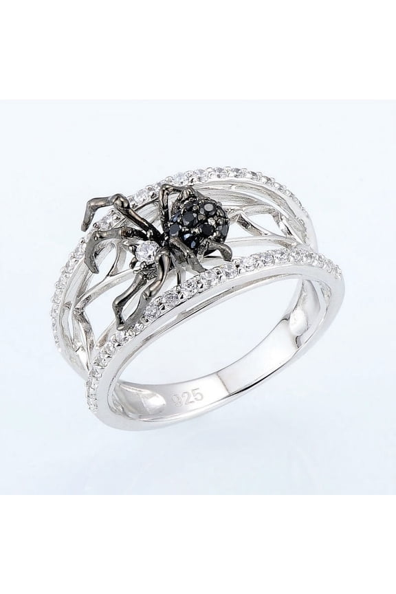 925 Sterling Silver Women's Creative Retro Stereo Black Spider Web Ring Fashion Trend Accessories Hip Hop Party Rings Women's Zodiac Rings AAA Cubic Zirconia Engagement Wedding Rings
