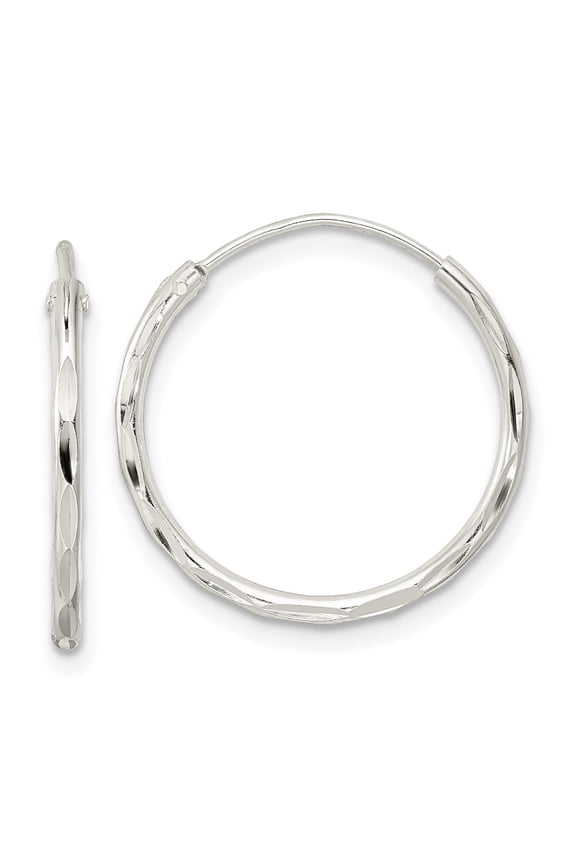 925 Sterling Silver Women's Diamond Cut Faceted 1.5mm Endless Hoop Earrings | 20mm