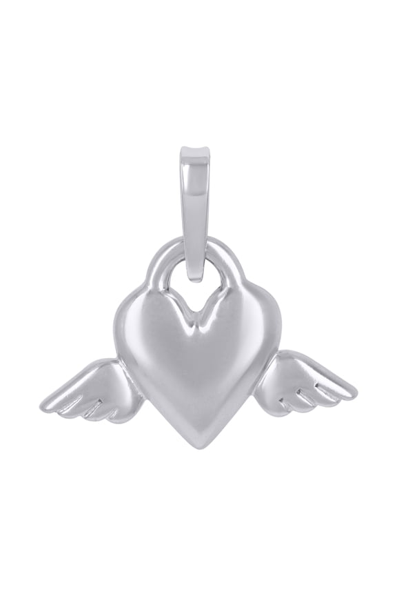 925 Sterling Silver Women's Flying Heart Lock w/ Angel Wings Pendant Domed Charm