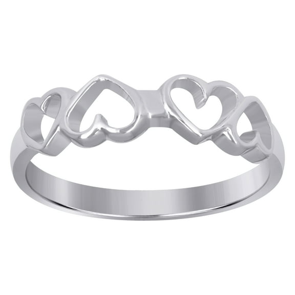 925 Sterling Silver Women's Love Quadruple 4 Open Heart Ring | Size 5