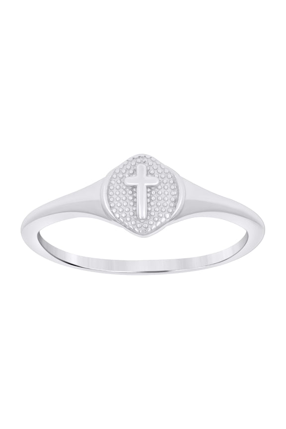 925 Sterling Silver Women's Polished 9.5mm Textured Cross Ring | Size 7