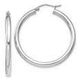 thumbnail image 1 of 925 Sterling Silver Women's Rhodium Plated Classic Tube 3mm Round Hoop Earrings | 34mm, 1 of 4
