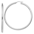 thumbnail image 1 of 925 Sterling Silver Women's Rhodium Plated Classic Tube 3mm Round Hoop Earrings | 59mm, 1 of 4
