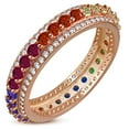 thumbnail image 1 of 925 Sterling Silver Women's Rose Gold-tone Prong-set Multi-color CZ Stones Ring, 1 of 1