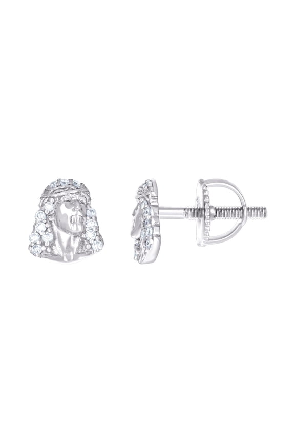 925 Sterling Silver Womens 0.13ct Moissanite Jesus Religious Stud Earrings 8x6.6mm Wide Stud Earring for Women