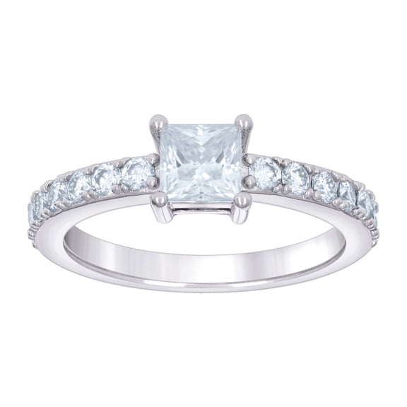 925 Sterling Silver Womens 1.00ct Baguette 0.82ct Round Moissanite Fashion Engagement Ring 5.6mm Long Size 7 Engagement