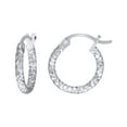 thumbnail image 1 of 925 Sterling Silver Womens 2mm X 10mm Sparkle-Cut Hoop Earrings Hoop Earring for Women - 1.2 Grams, 1 of 2