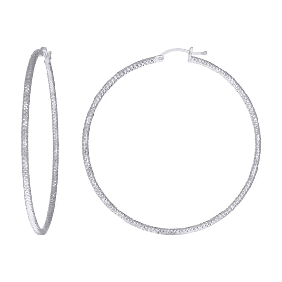 925 Sterling Silver Womens 2mm x 55mm Diamond-Cut Hoop Earrings