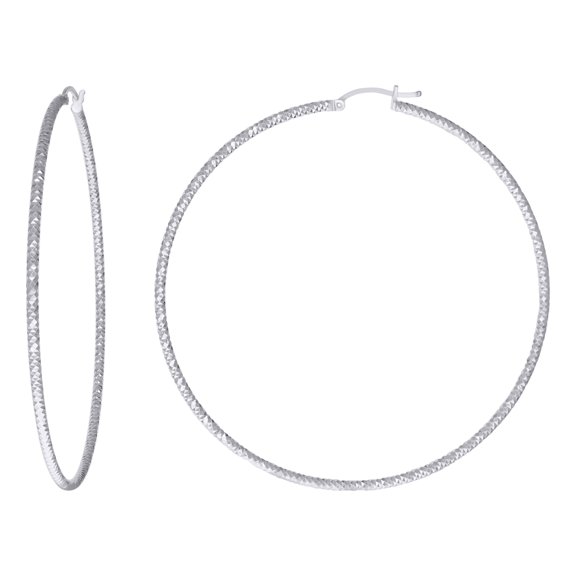925 Sterling Silver Womens 2mm x 70mm Diamond-Cut Hoop Earrings