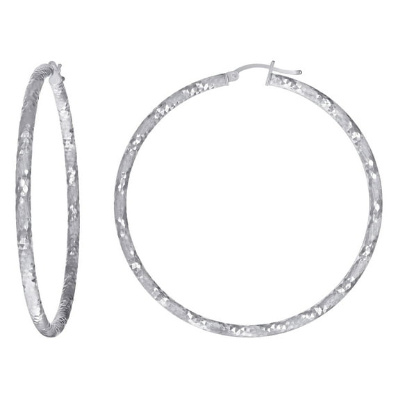 925 Sterling Silver Womens 3mm X 55mm Sparkle-Cut Hoop Earrings Hoop Earring for Women - 7.5 Grams