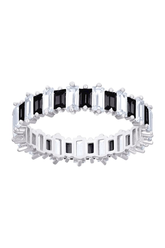 925 Sterling Silver Womens Baguette Black White Cubic Zirconia Fashion Ring Size 7 Ring for Women