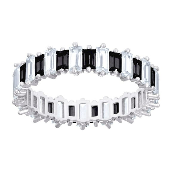 925 Sterling Silver Womens Baguette Black White Cubic Zirconia Fashion Ring Size 8 Ring for Women