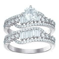 thumbnail image 1 of 925 Sterling Silver Womens Baguette Cubic Zirconia Duo Ring Set 7.5x5.5mm Wide Size 10 Ring for Women, 1 of 2
