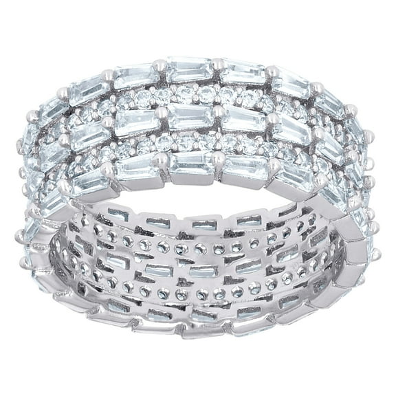 925 Sterling Silver Womens Baguette Cubic Zirconia Fashion Ring 6.9mm Wide Size 7 Ring for Women