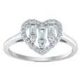thumbnail image 1 of 925 Sterling Silver Womens Baguette Cubic Zirconia Love Heart Ring Size 8 9.4x1.3mm Wide Statement Ring for Women, 1 of 2