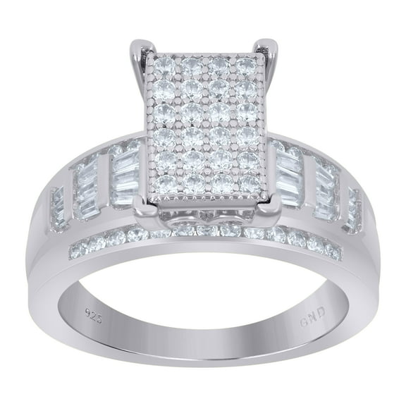 925 Sterling Silver Womens Baguette Cubic-Zirconia Cinderella Ring Size 8