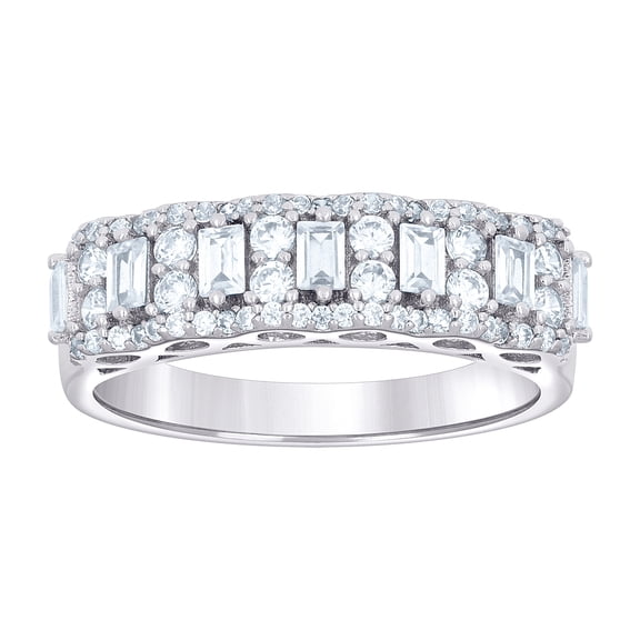 925 Sterling Silver Womens Baguette Round 1.19ct Moissanite Fashion Wedding Band Ring 6mm Long Size 6 Wedding Band for W