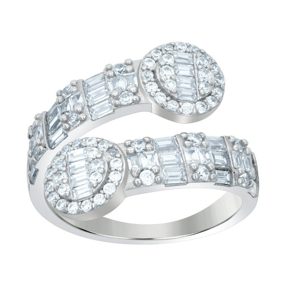 925 Sterling Silver Womens Baguette Round Cubic Zirconia Bypass Fashion Ring Size 6 13.2mm Wide Ring for Women