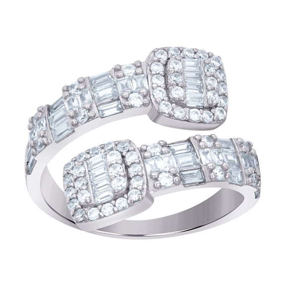 925 Sterling Silver Womens Baguette Round Cubic Zirconia Bypass Fashion Ring Size 9 14.1mm Wide Ring for Women