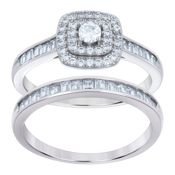 925 Sterling Silver Womens Baguette Round Cubic Zirconia Duo Bridal Ring Set 9.1x3.3mm Wide Size 6 Ring for Women