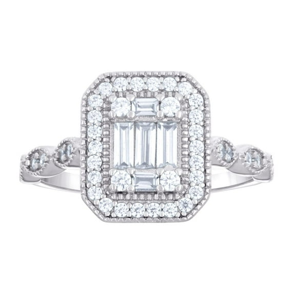 925 Sterling Silver Womens Baguette Round Cubic Zirconia Engagement Ring 11.6x1.4mm Wide Size 6 Engagement Ring for Wome