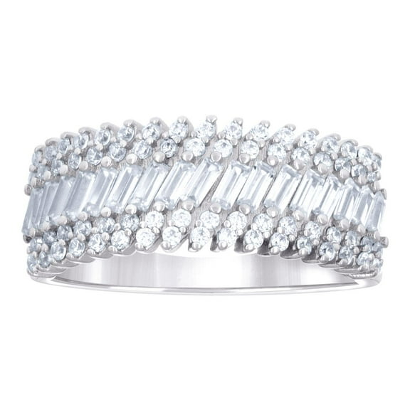 925 Sterling Silver Womens Baguette Round Cubic Zirconia Fashion Ring 8.1mm Wide Size 9 Ring for Women