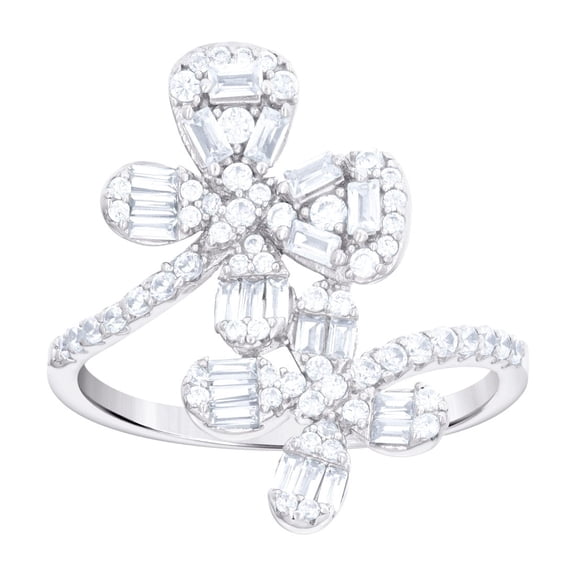 925 Sterling Silver Womens Baguette Round Cubic Zirconia Flower Fashion Ring 23.8x1.9mm Wide Size 6 Ring for Women