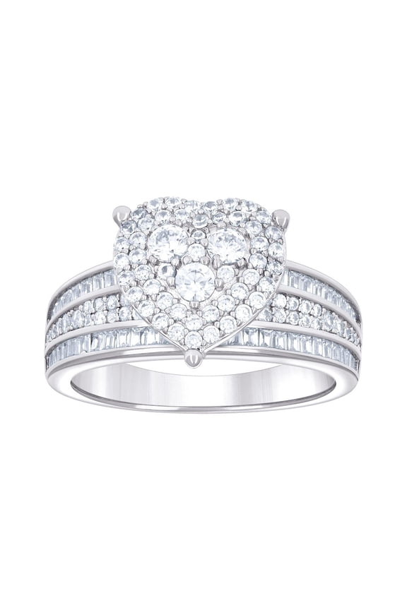 925 Sterling Silver Womens Baguette Round Cubic Zirconia Love Heart Ring 12.5x4.6mm Wide Size 10 Statement Ring for Wome