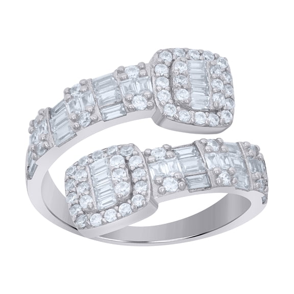 925 Sterling Silver Womens Baguette Round Cubic-Zirconia Bypass Fashion Ring Size 9