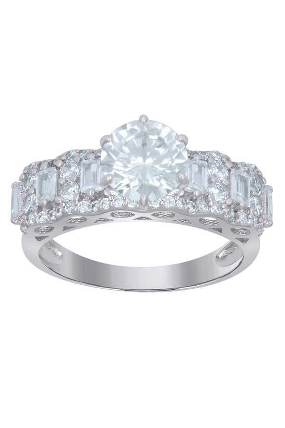 925 Sterling Silver Womens Baguette Solitaire Cubic-Zirconia Engagement Ring Size 5