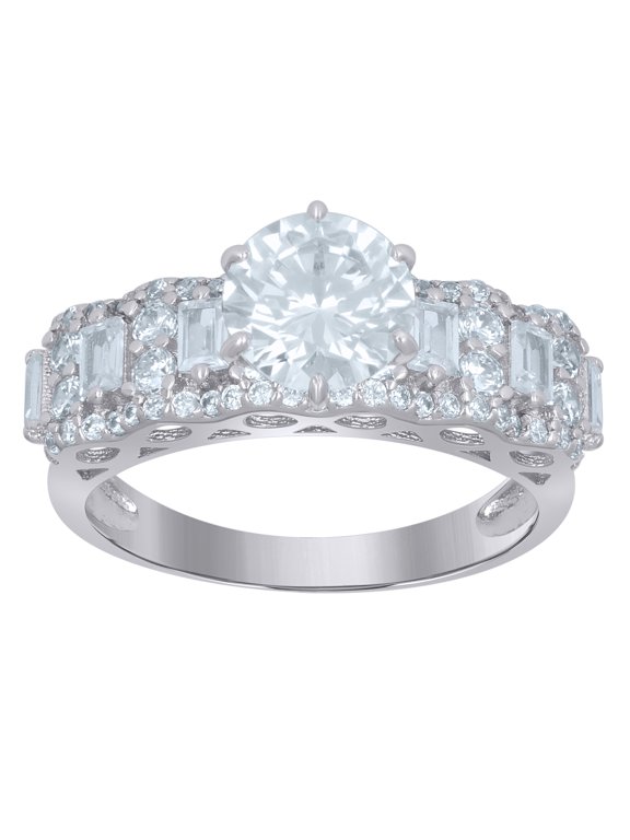 925 Sterling Silver Womens Baguette Solitaire Cubic-Zirconia Engagement Ring Size 9