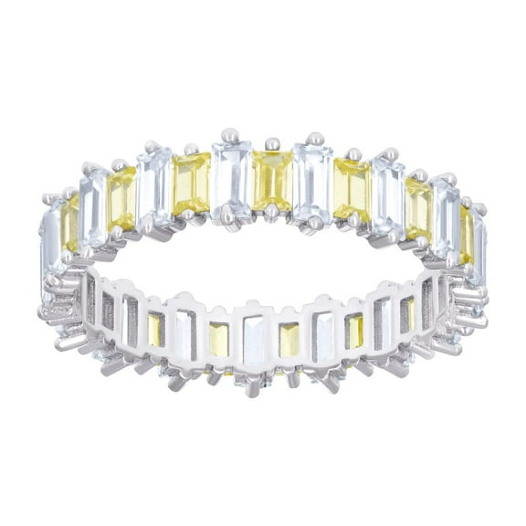 925 Sterling Silver Womens Baguette Yellow White Cubic Zirconia Fashion Ring Size 7 Ring for Women