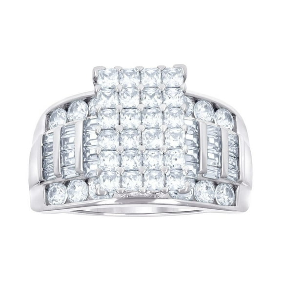 925 Sterling Silver Womens Baguette/princess-cut Round Cubic Zirconia Fashion Ring 13x3.5mm Wide Size 7 Ring for Women