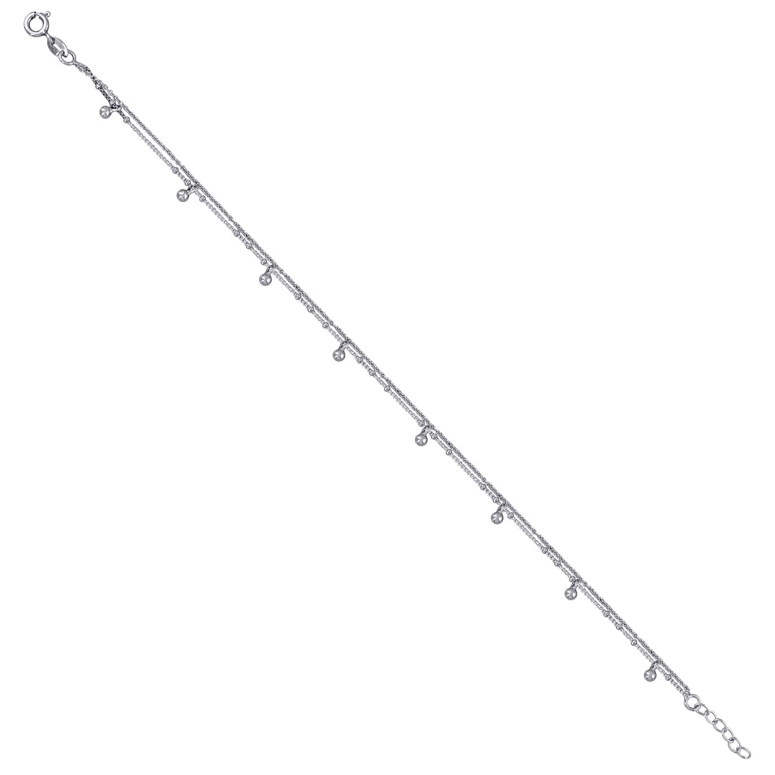 925 Sterling Silver Womens Beaded Fashion Link Anklet Anklet for Women - 3.0 Grams