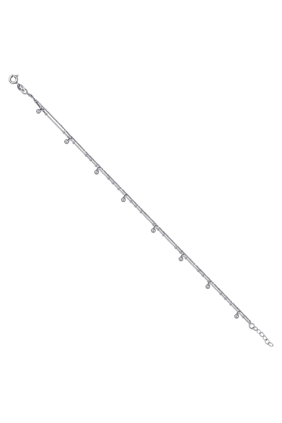 925 Sterling Silver Womens Beaded Fashion Link Anklet Anklet for Women - 3.0 Grams