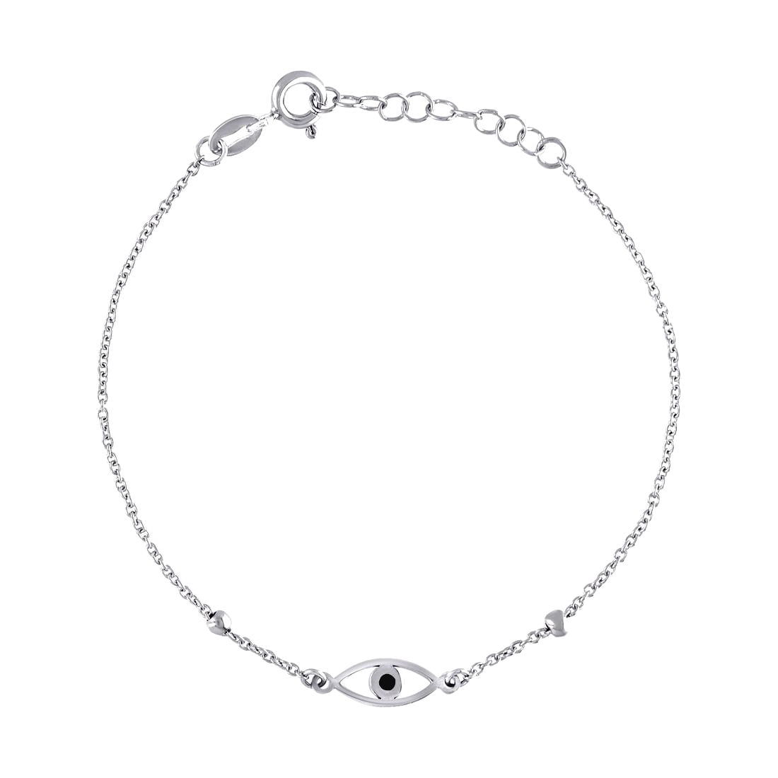 925 Sterling Silver Womens Black Enameled Evil Eye Good Luck Charm Bracelet 7.5 Inch 6.1mm Long Charm Bracelet for Women