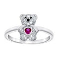 thumbnail image 1 of 925 Sterling Silver Womens Black/pink White Heart Round Cubic Zirconia Teddy Bear Love Heart Ring 12.9x2mm Wide Size 10, 1 of 2