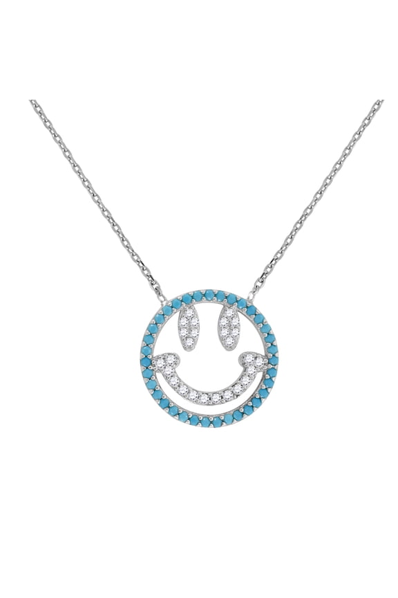 925 Sterling Silver Womens Blue Green Round Cubic Zirconia Smile Face Fashion Charm Necklace Pendant Necklace for Women