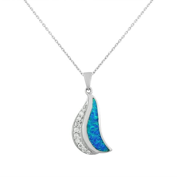 925 Sterling Silver  Womens Blue Turquoise-Tone CZ Simulated Opal Pendant Necklace