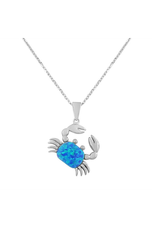 925 Sterling Silver Womens Blue Turquoise-Tone Crab Marine Simulated Opal Pendant Necklace