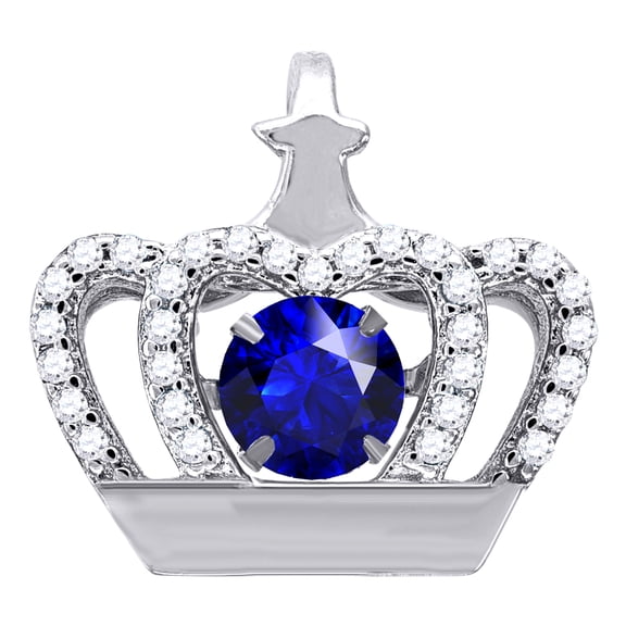 925 Sterling Silver Womens Blue White Cubic-Zirconia Crown Fashion Charm Pendant