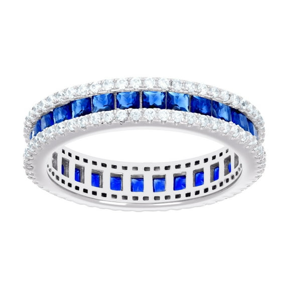 925 Sterling Silver Womens Blue White Princess-cut Round Cubic Zirconia Eternity Wedding Band Ring 4.4mm Wide Size 7 Ete