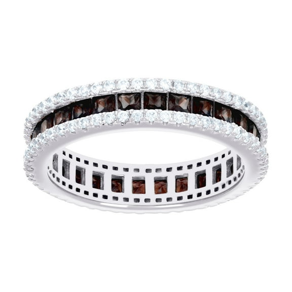 925 Sterling Silver Womens Brown White Princess-cut Round Cubic Zirconia Eternity Wedding Band Ring 4.4mm Wide Size 6 Et