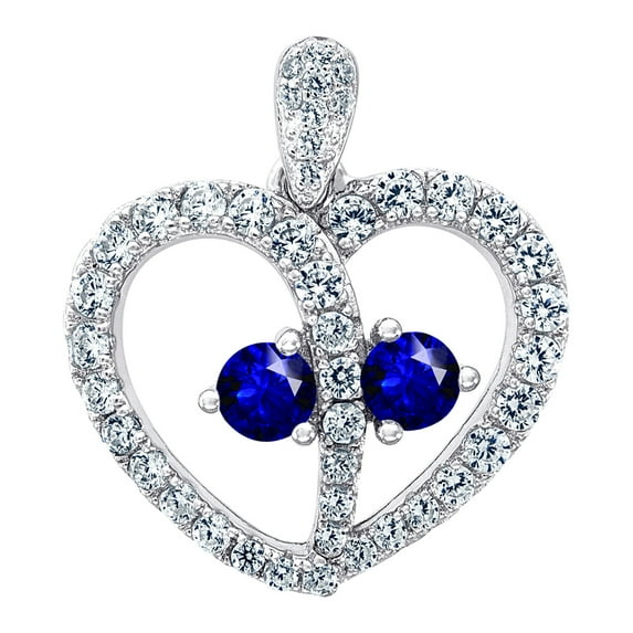 925 Sterling Silver Womens Cubic Zirconia 2 Two Blue Stone Love Heart Charm Pendant Necklace Pendant for Women