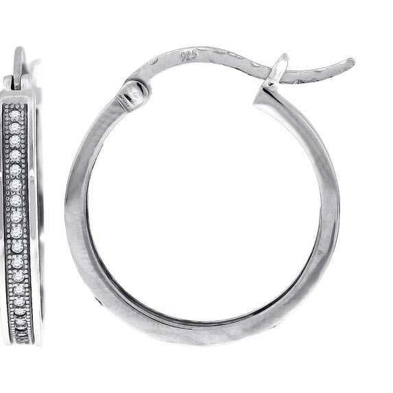 925 Sterling Silver Womens Cubic Zirconia 22mm Single Row Hoop Huggie Earrings Hoop Earring for Women