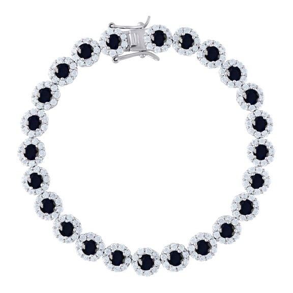 925 Sterling Silver Womens Black and White Cubic Zirconia Fancy Tennis Flower Bracelet 8 Inch 7.5x8mm Wide Tennis Bracel