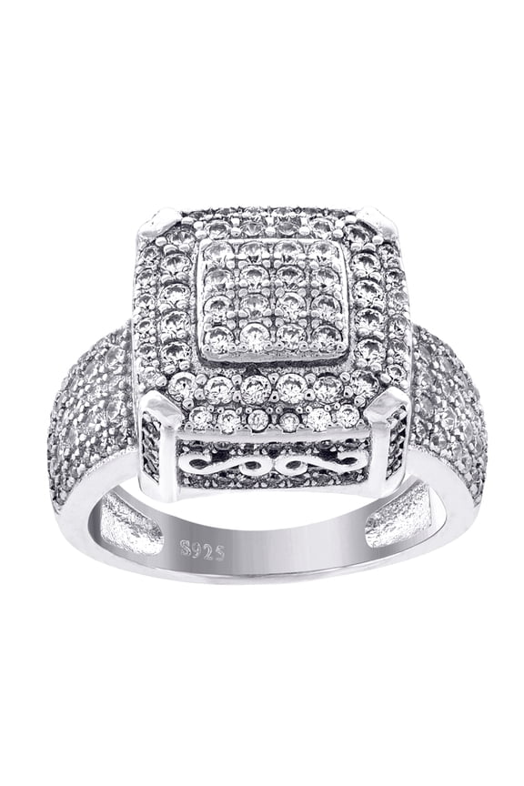 925 Sterling Silver Womens Cubic Zirconia Cluster Size 8 Square Head Fashion Ring Band Ring for Women and Men