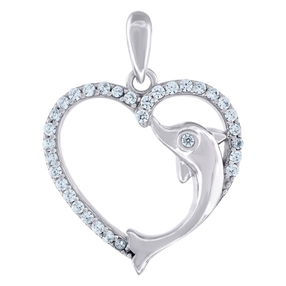925 Sterling Silver Womens Cubic Zirconia Dolphin Love Heart Charm Pendant Necklace 37.8x16.9mm Wide Pendant for Women