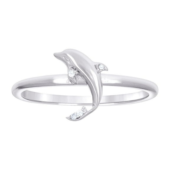 925 Sterling Silver Womens Cubic Zirconia Dolphin Ocean Life Ring 10.2x1.2mm Wide Size 6 Ring for Women
